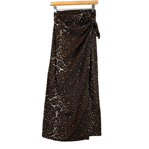 Vintage Maggie Lawrence Animal Print Leopard Wrap Midi Skirt Vintage M Rayon - Picture 1 of 9